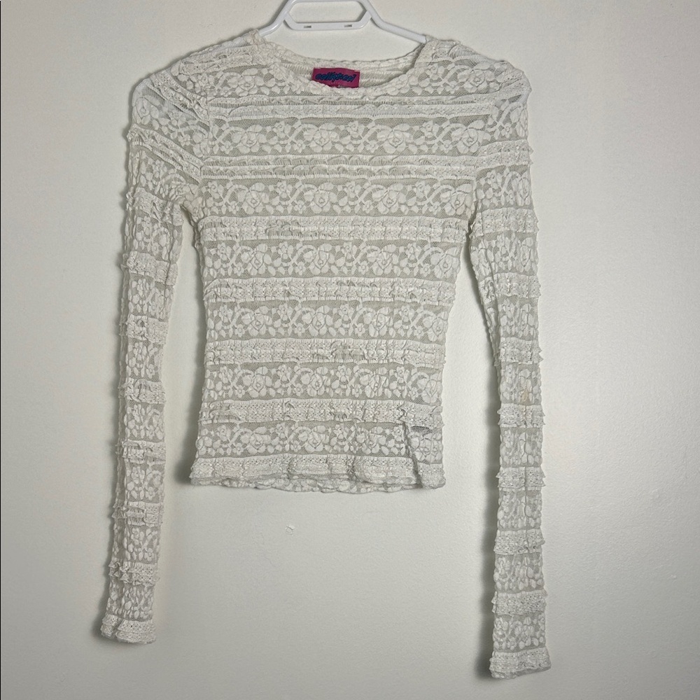 Edikted White Lace Long-Sleeve Top coquette, sheer lace, going out y2K feminine